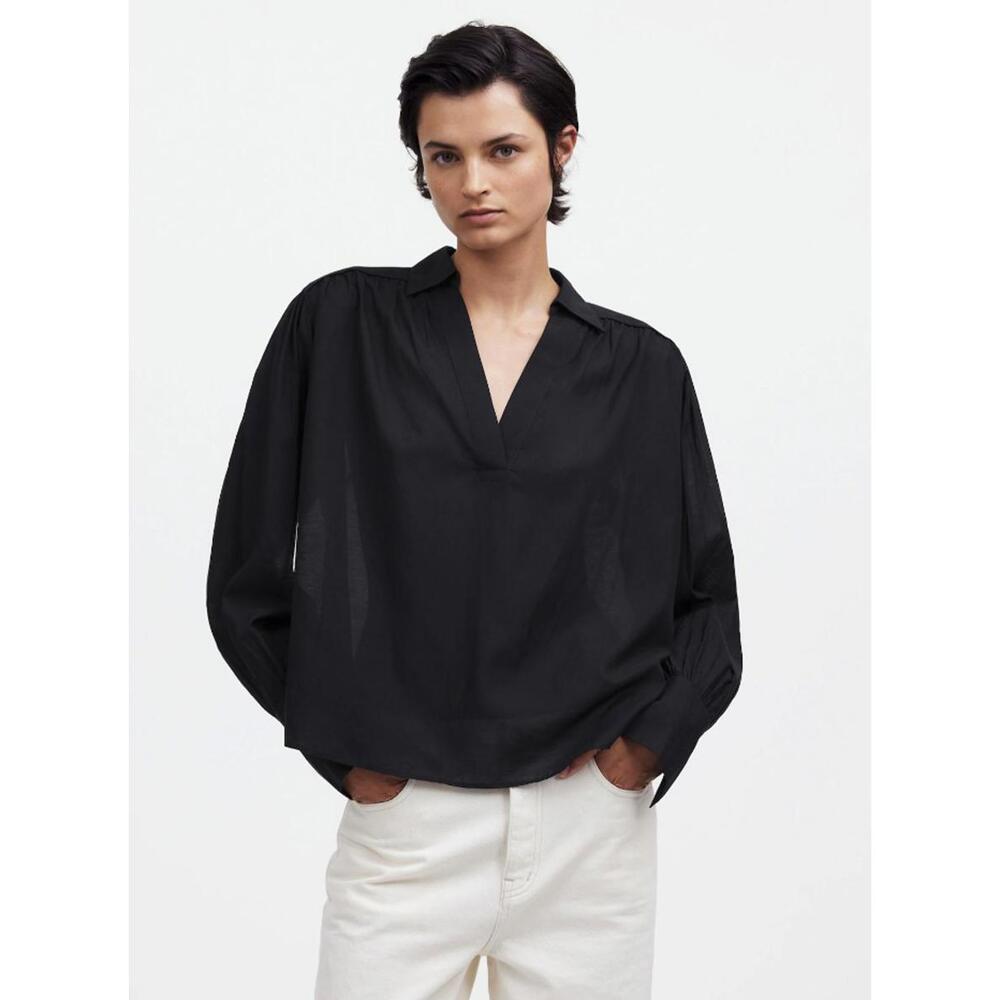 Madewell Black Easy Long-Sleeve Popover Lightweight Collar Shirt - Size - Small